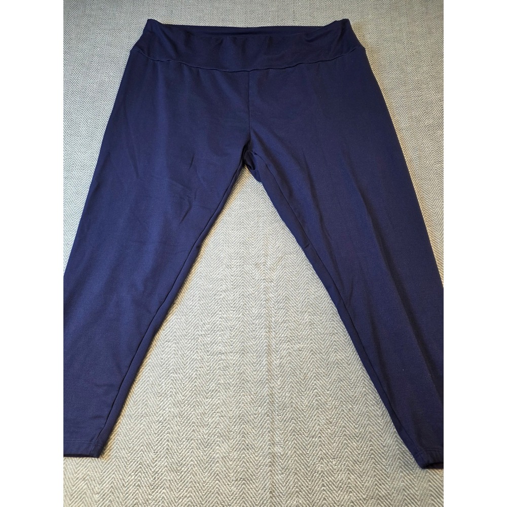 Feathers Leggings Women's 3X Navy Blue Fleece Lined Stretch High Waisted Pull On